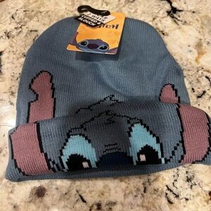 Disney Stitch Kids Light Blue and Pink Knit Beanie